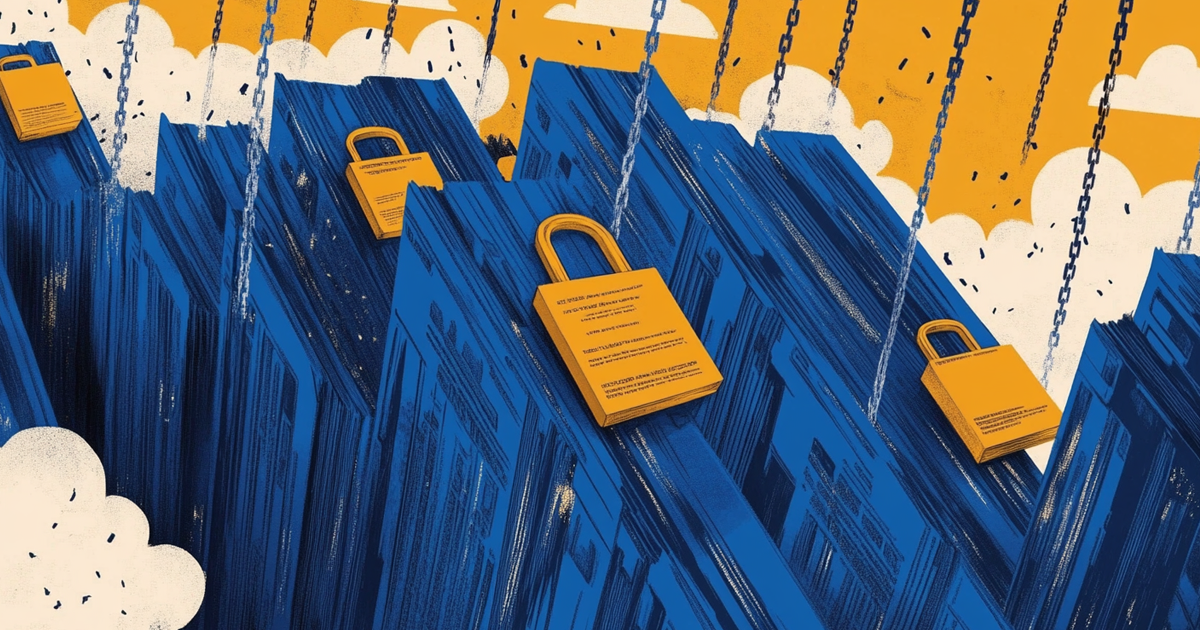 Locks and chains falling against paperwork, illustrating the need for secure transcription services.