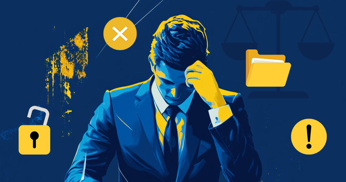 A frustrated attorney sits at his desk considering all the details of making a remote deposition work.