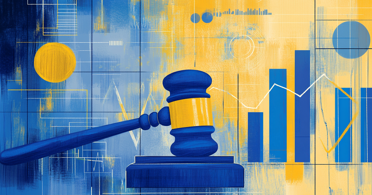 A courtroom gavel with charts in the background, representing legal industry statistics.